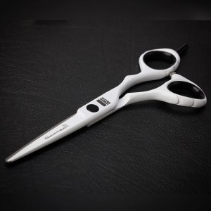 two white professional hair cutting scissors
