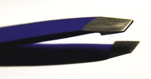 Blue tweezer close up choose best slanted tip tweezer precision